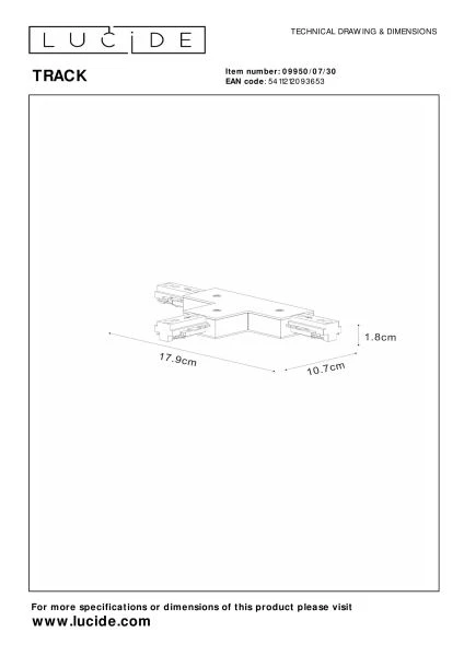 Lucide TRACK T-connector - 1-circuit Track lighting system - Black (Extension) - technical